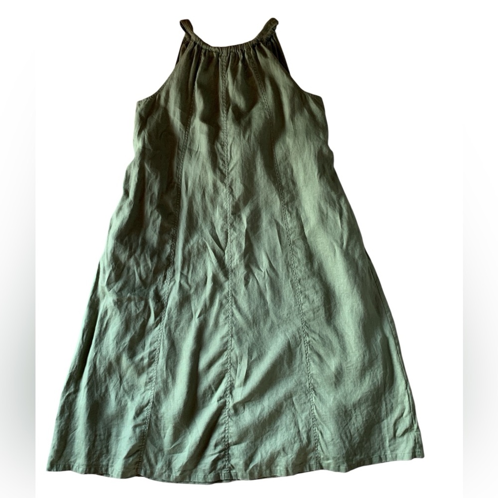 Tommy Bahama halter maxi dress linen pockets size large olive green flowy boho - Picture 7 of 16